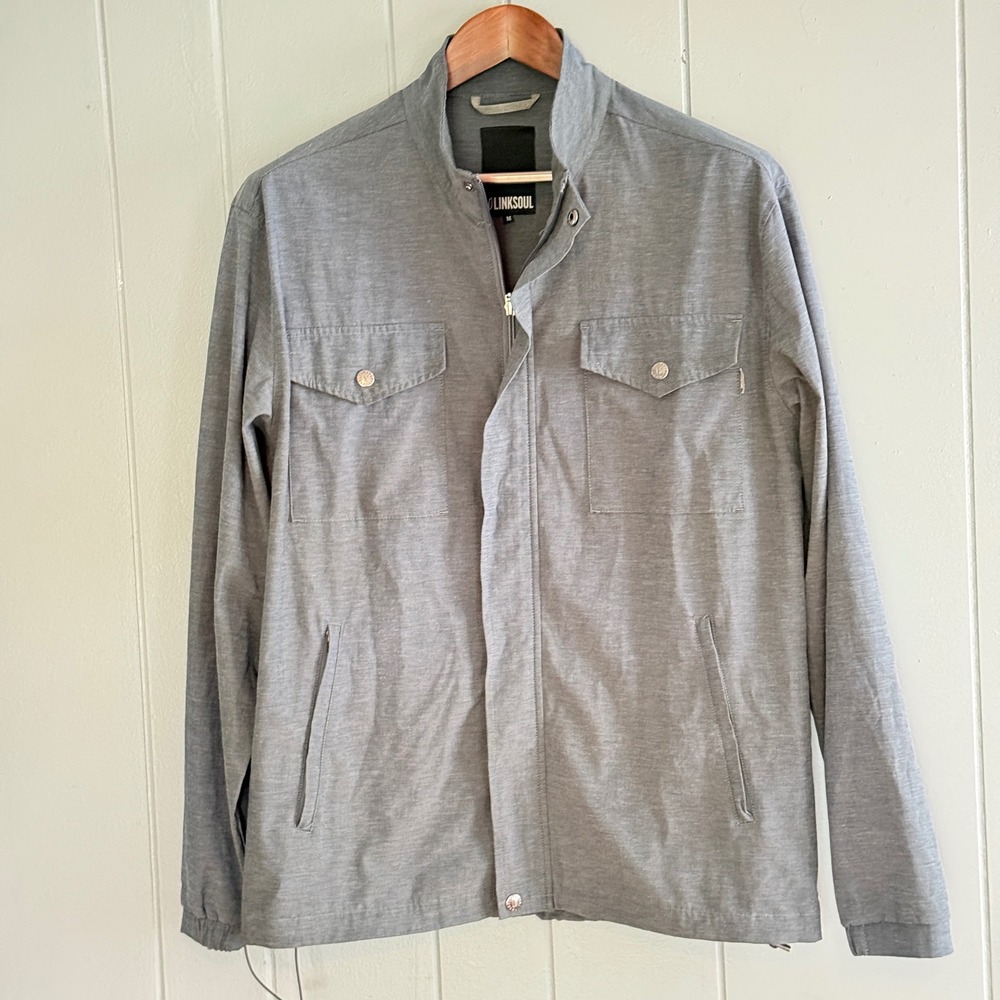 Linksoul Jacket M Gray‎ Blue Boardwalker Windbreaker Golf Full Zip Lightweight